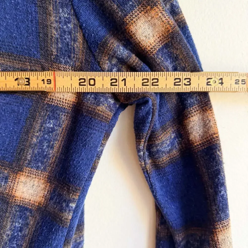 BCX Oversized Blue and Brown Plaid Button-Up Flannel Shacket- Size Small - Picture 5 of 7